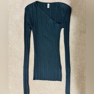 KOTN Asymmetric Neckline Long-Sleeve Top Ribbed Long Sleeve Top